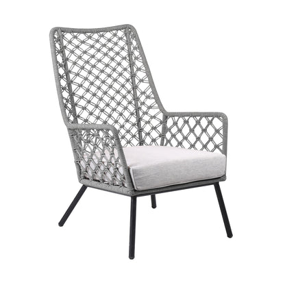 Marco Indoor Outdoor Steel Lounge Chair with Gray Rope and Gray Cushio