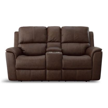 Carmen Leather Power Reclining Loveseat with Console