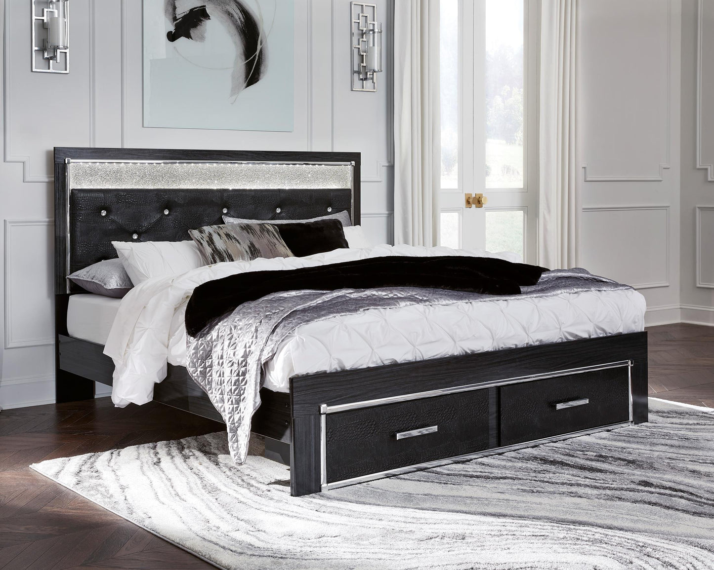 Kaydell King Upholstered Panel Storage Platform Bed