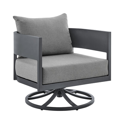 Argiope 3 Piece Patio Outdoor Swivel Seating Set in Dark Gray Aluminum with Gray Cushions