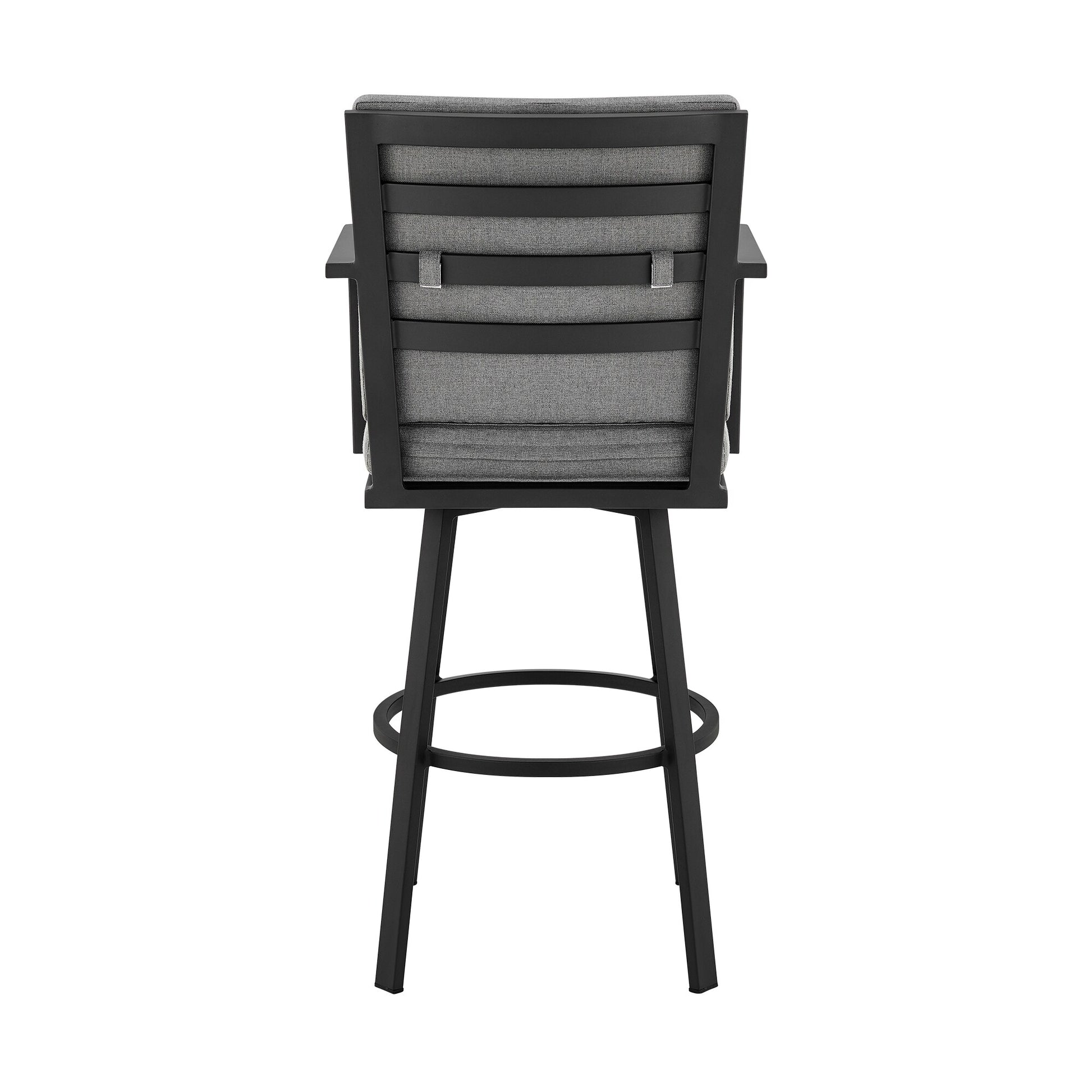 Don 26" Outdoor Patio Swivel Counter Stool in Black Aluminum with Grey Cushions