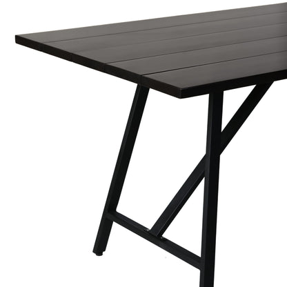 Koala Outdoor Patio Dark Eucalyptus Wood and Metal Rectangle Dining Table