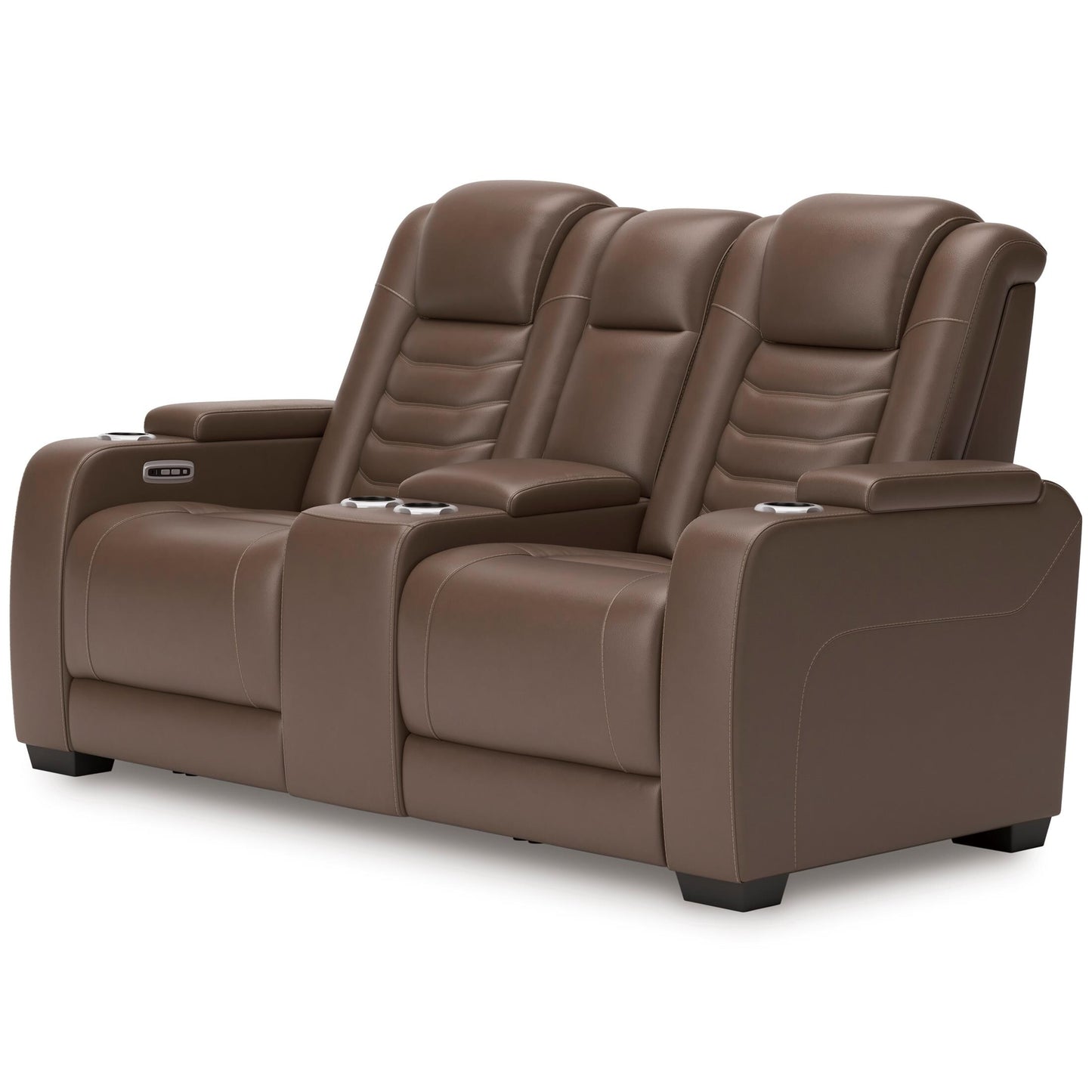 High Impact Leather Power Reclining Console Loveseat