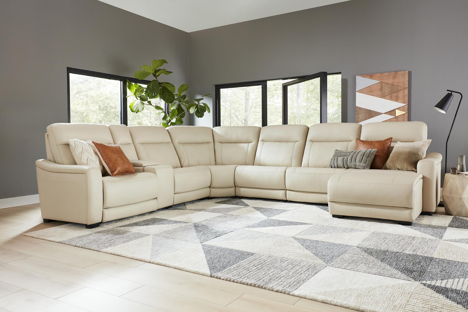 Newport 6-Piece Almond Leather Power Reclining Sectional with