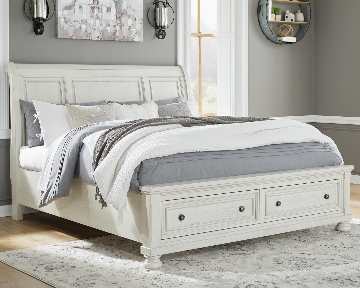 Robbinsdale Queen Sleigh Bed with 2 Storage Drawers