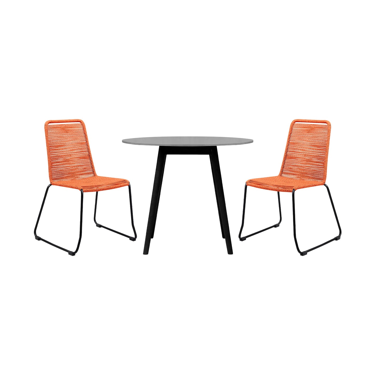 Sydney and Shasta 3 Piece Outdoor Patio 36" Dining Set in Black Eucalyptus Wood and Tangerine Rope