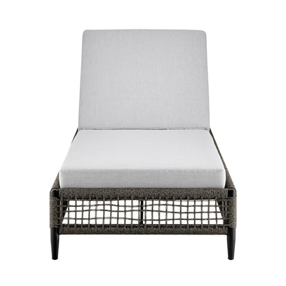 Felicia Outdoor Patio Adjustable Chaise Lounge Chair in Aluminum with Gray Rope and Cushions