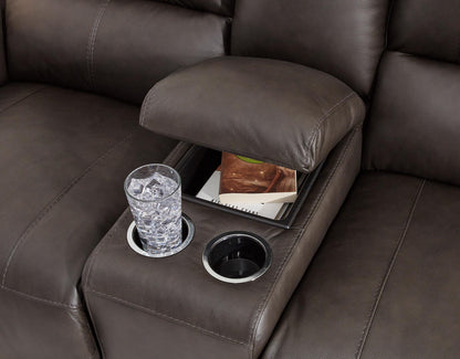 Boxmere Leather Power Reclining Console Loveseat