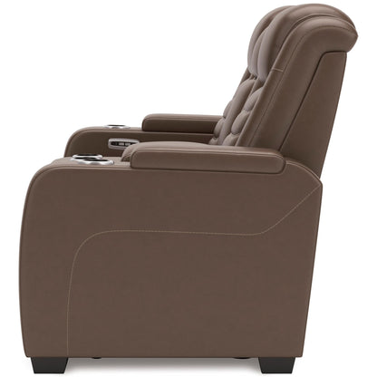 High Impact Leather Power Reclining Console Loveseat