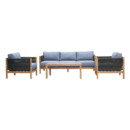 Sienna 4 Piece Acacia Wood Outdoor Sofa Seating Set with Teak Finish and Gray Cushions