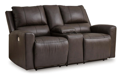 Boxmere Leather Power Reclining Console Loveseat