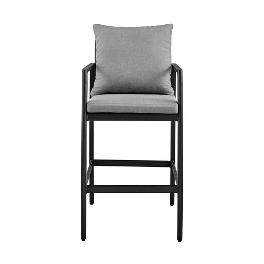 Grand Outdoor Patio Counter Height Bar Stool in Aluminum with Gray Cushions