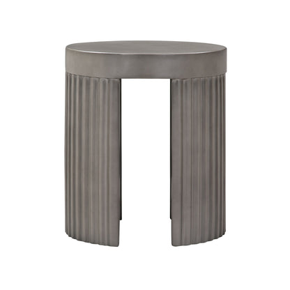 Wave Round Indoor or Outdoor Accent Stool End Table in Gray Concrete