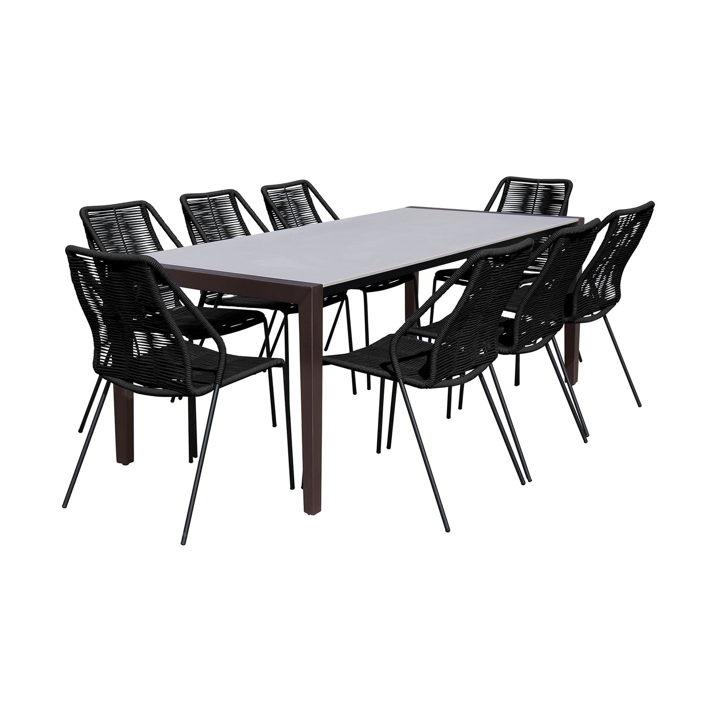 Fineline and Clip Indoor Outdoor 9 Piece Dining Set in Dark Eucalyptus Wood