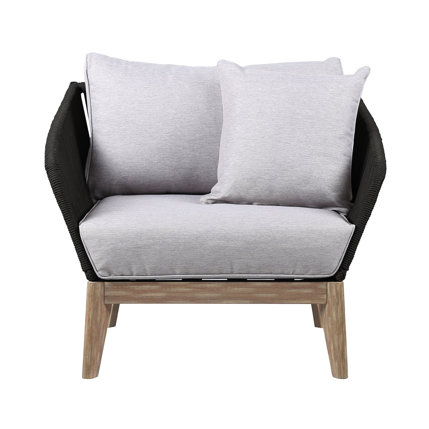 Athos Indoor Outdoor Club Chair in Light Eucalyptus Wood with Charcoal