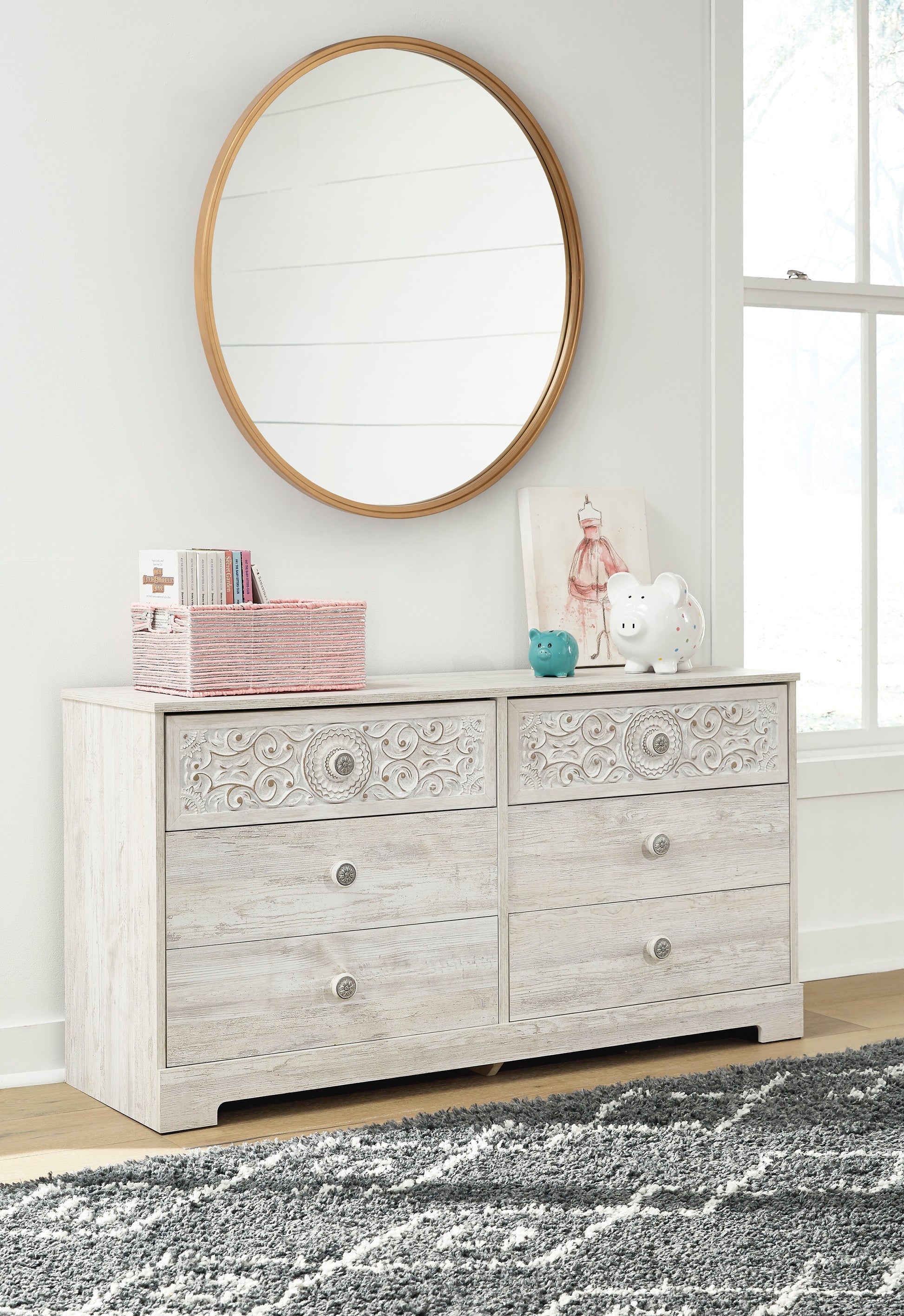 60 dresser Conrad Faux Raffia in Seal Gray Crafted with non Esme 6-Drawer Dresser, 60" -