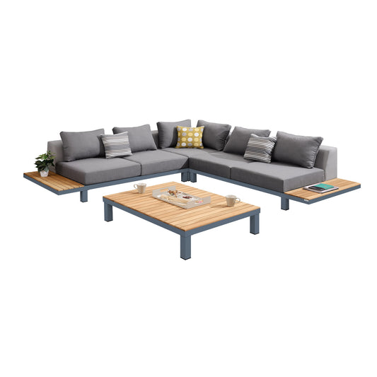 Polo 4 piece Outdoor Sectional Set with Dark Gray Cushions and Modern Accent Pillows