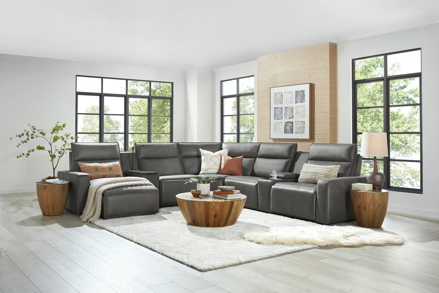 Modular Two 7-Piece Left Arm Facing Power Sectional with Chaise