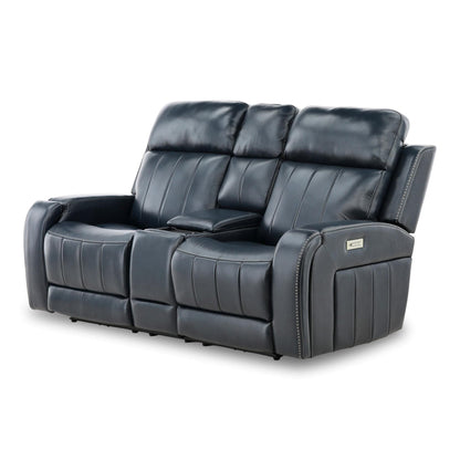 Hampton Leather Power Reclining Console Loveseat